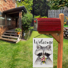 Raccoon With Flowers Garden Flags Spring Double Sided Polyester Yard Flag