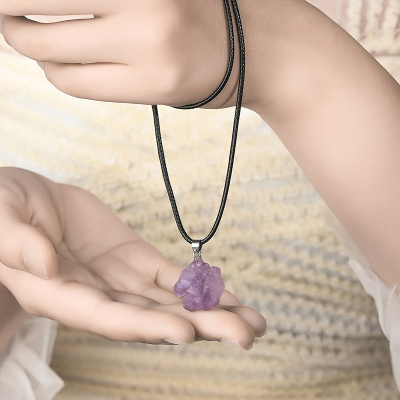 Men's Amethyst Pendant Necklace DIY Raw Stone Jewelry