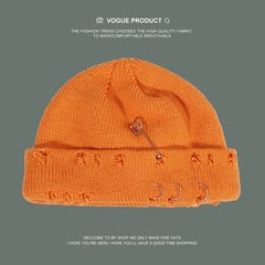 Iron Ring Pin Hole Knitted Wool Cap