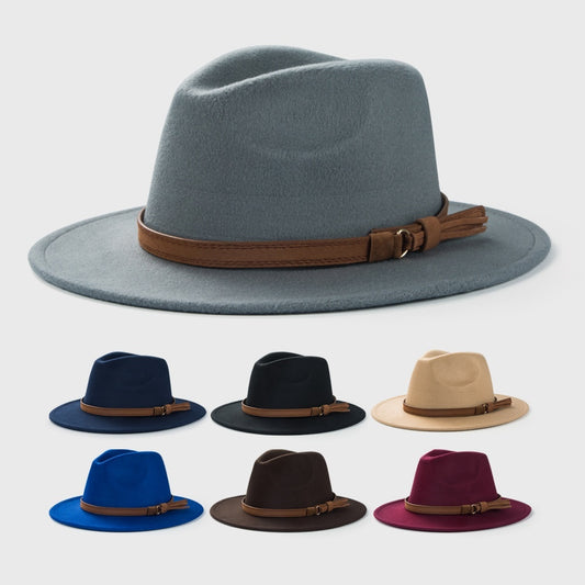 Retro Tweed Bowler Hat With Belt Accessories Minimalistic Large Brim Jazz Hat