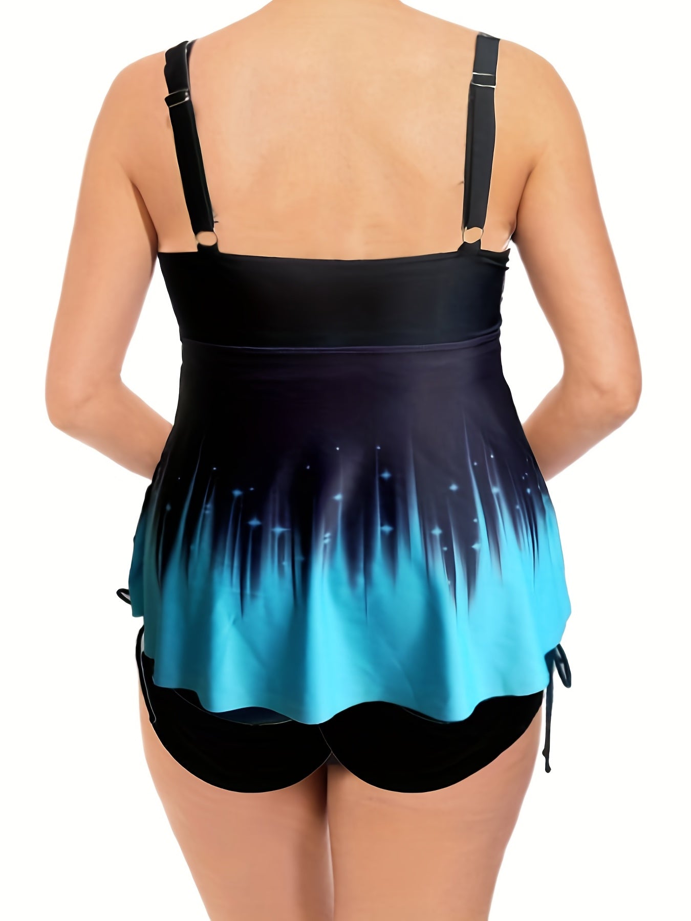  Ombre Print Twist Front Tank Top & Knot Side Shorts Swimsuit Set