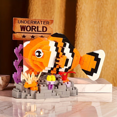 Micro Building Blocks Clownfish Ocean Animal Model Assembly