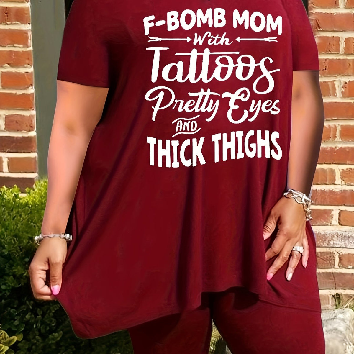  Slogan Print Tee & Shorts 2 Piece Set
