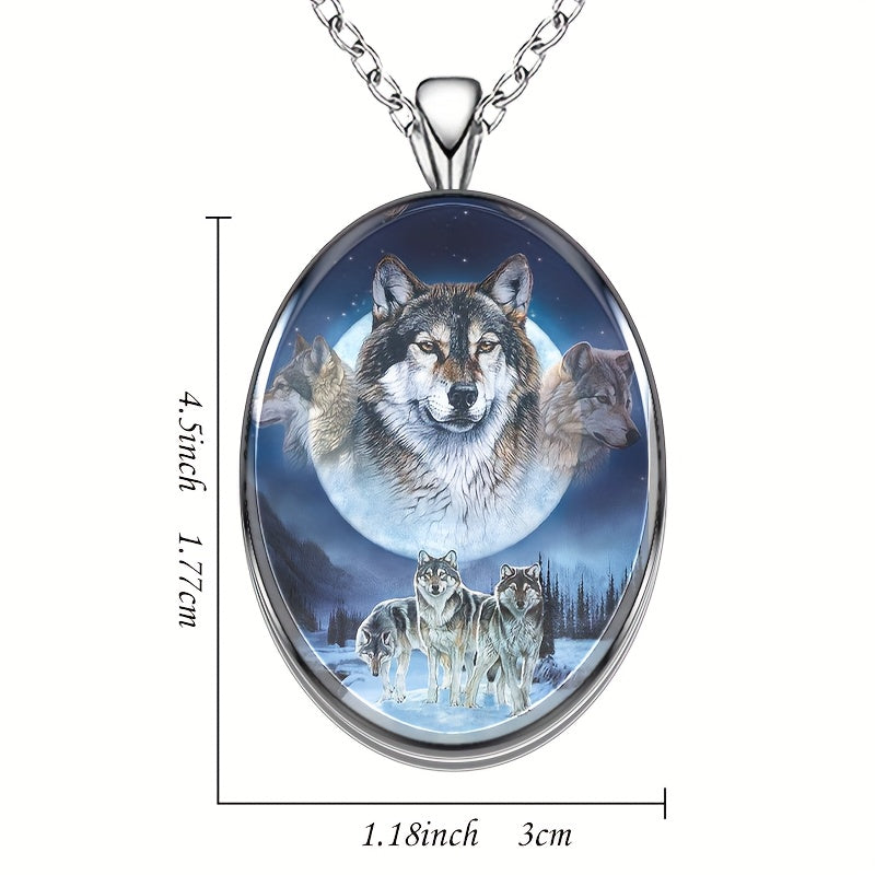 Wolf Round Pendant Necklace Hip Hop Animal Necklace Party Gift