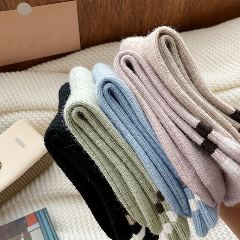 5 Pairs Women's Striped Crew Socks