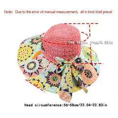 Boho Print Stitching Sun Hat Wide Brim Vintage Crochet Straw Hat