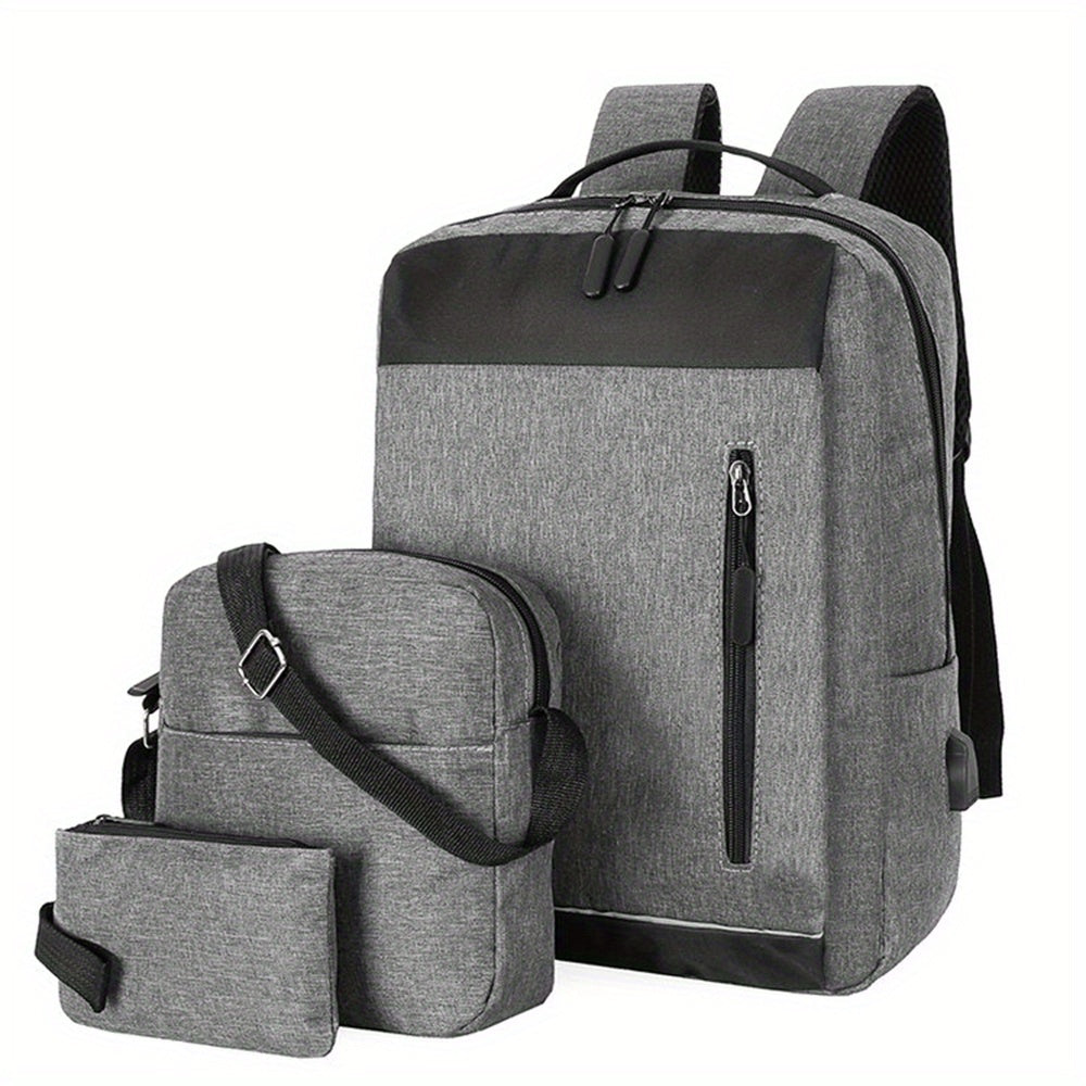 3pcs Business Commuter Laptop Backpack Set with USB Charging Port