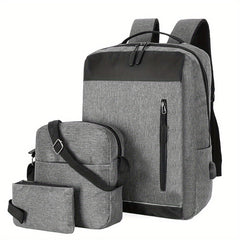 3pcs Business Commuter Laptop Backpack Set with USB Charging Port