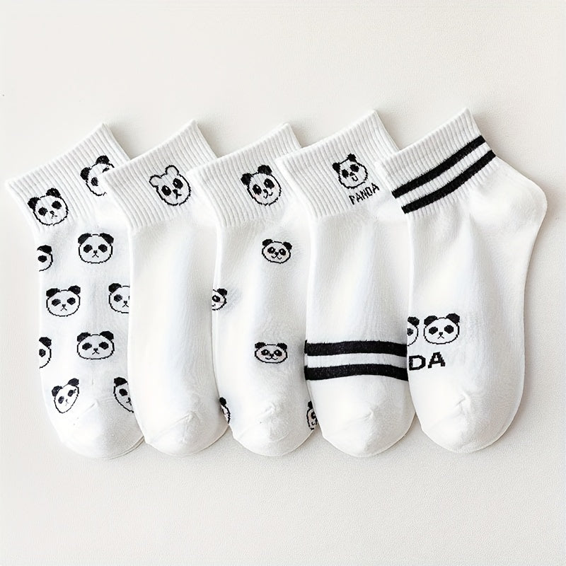 5 Pairs Cartoon Panda Print Socks Comfy & Crew Socks Women's Stockings