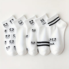 5 Pairs Cartoon Panda Print Socks Comfy & Crew Socks Women's Stockings
