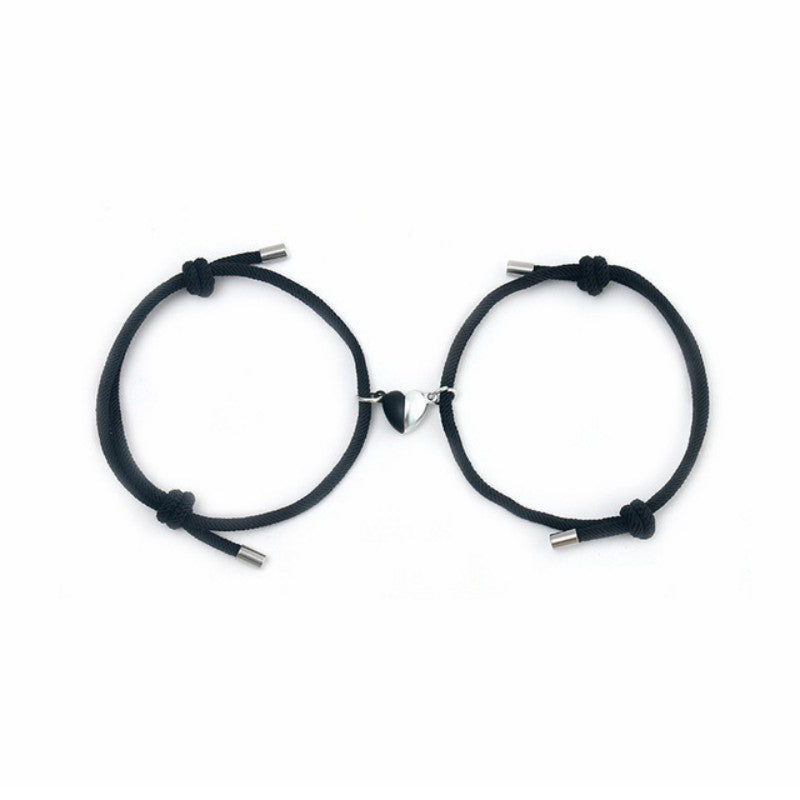 Heart Pendant Braided Bracelet Couples Matching 2 Pcs Gift