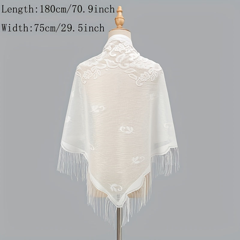 Tassel Shawl Thin Triangle Scarf Flower Embroidery Wrap