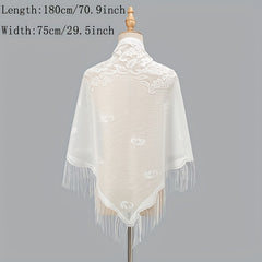 Tassel Shawl Thin Triangle Scarf Flower Embroidery Wrap