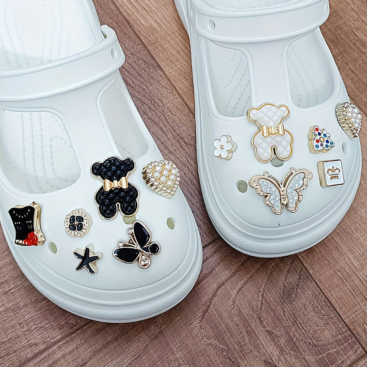Women's Bear Charms Clogs Closed Toe Cut Out Non Slip Slide Shoes