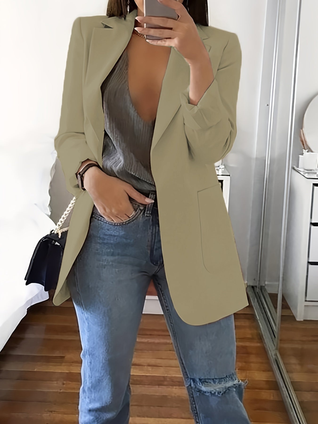  Casual Blazer Women's Solid Long Sleeve Suit Coat