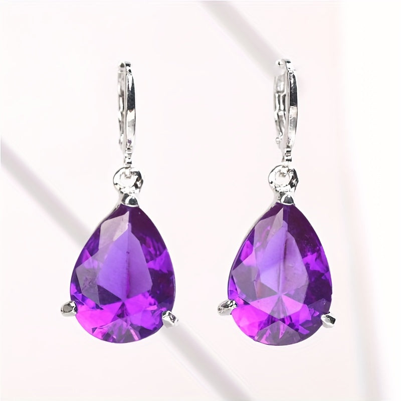 2pcs Men's Amethyst & Drop Earrings Noble Earrings