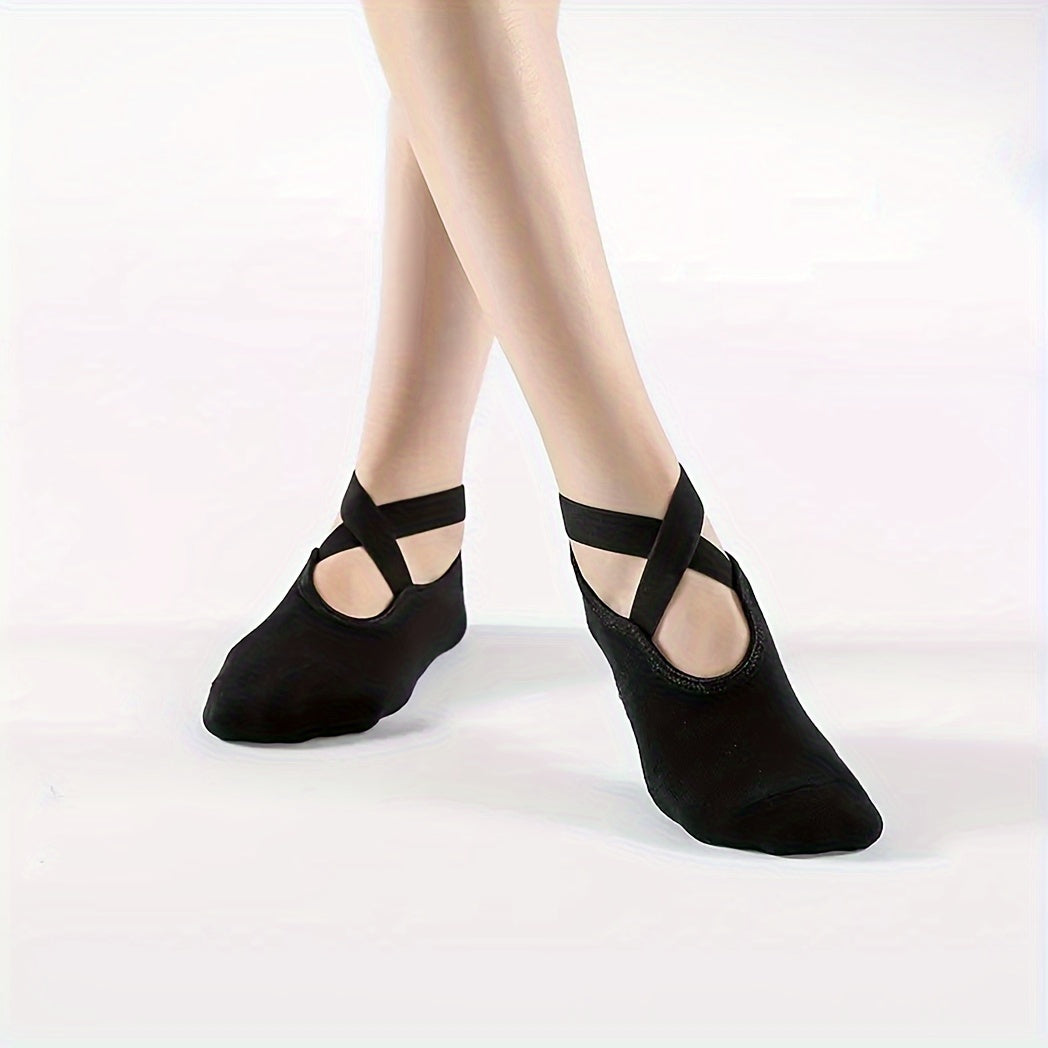 2 Pairs Yoga Socks w/ Grips & Cross Straps for Pilates Barre Dance