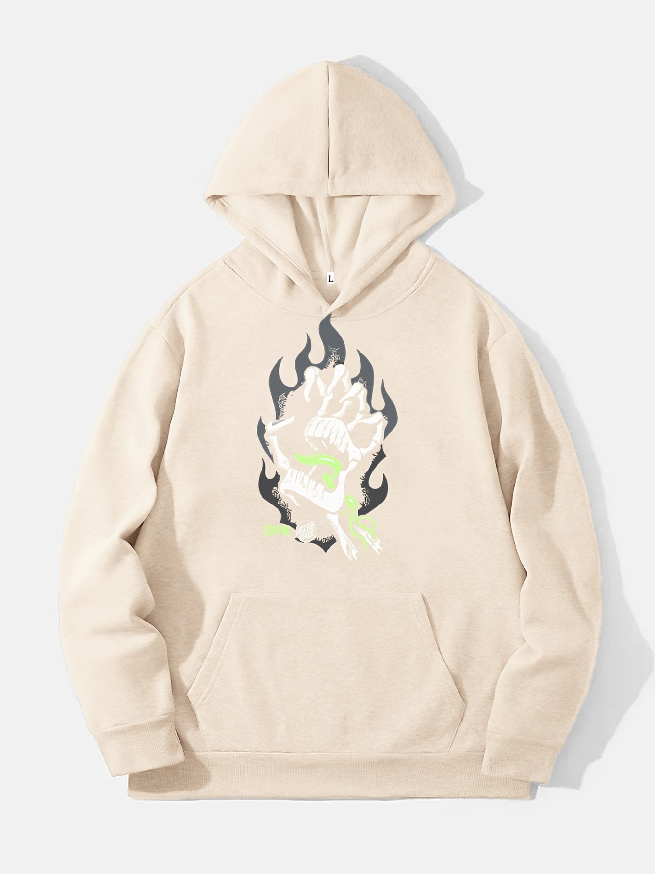 Skeleton Hand On Fire Print Hoodie Men