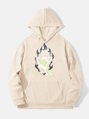 Skeleton Hand On Fire Print Hoodie Men