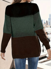 Block Knit Cardigan Button Front Casual Long Sleeve Sweater