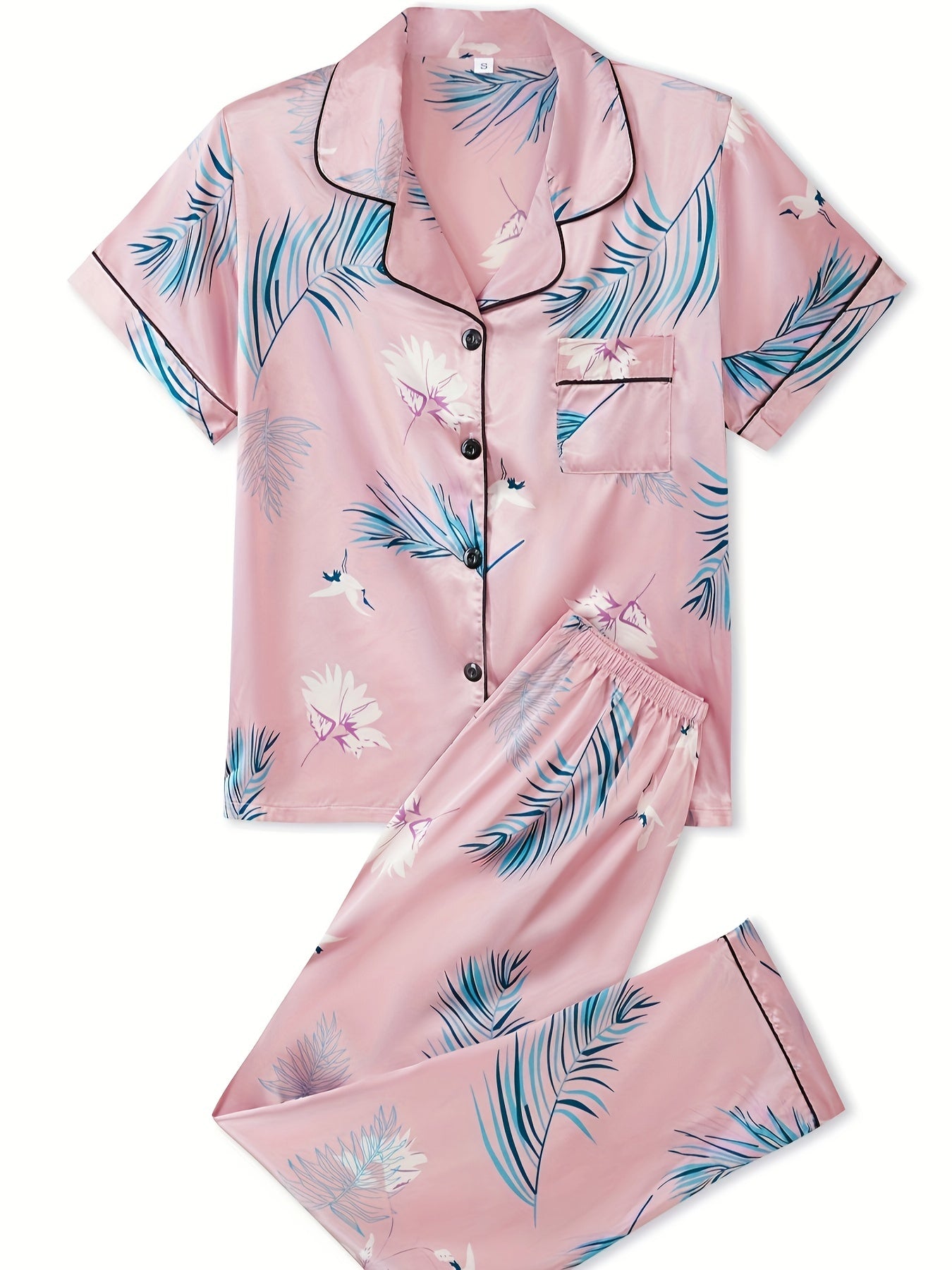 Floral Print Lounge Set Short Sleeve Top & Pants Women's Loungewear
