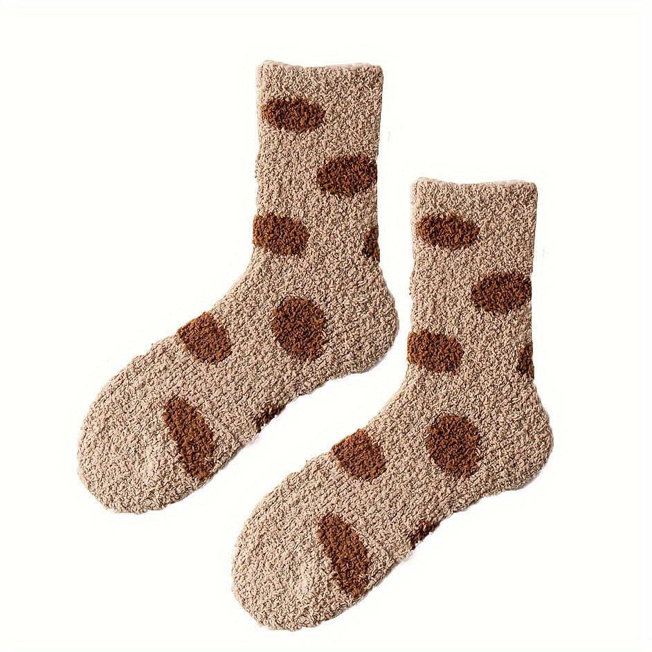 Dot Pattern Plush Socks Comfy & Soft Mid Tube Socks Women's Stockings