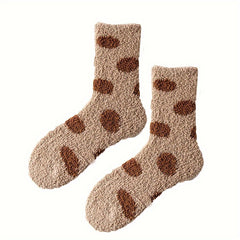 Dot Pattern Plush Socks Comfy & Soft Mid Tube Socks Women's Stockings