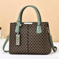 Geometric Pattern Top Handle Bag Metal Decor Zipper Shoulder Bag