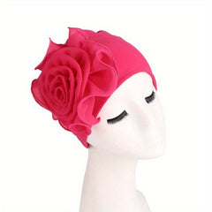 Lace Plate Flower Turban Cap Elastic Head Wrap Solid Bonnet Head Scarf Women
