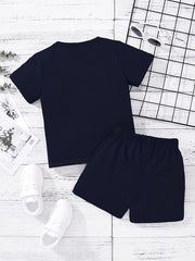 Boys Casual Block & Letter Graphic Print Short Sleeve T-shirt & Shorts Set