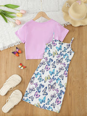 Girl's Butterfly Pattern Outfit Set for Summer