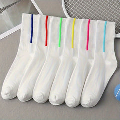 6 Pairs Colorblock Striped Socks Mid Tube Stockings