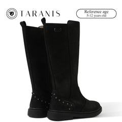 TARANIS Girls Classic Knee High Boots Suede Soft Anti-Slip High Top Winter Shoes