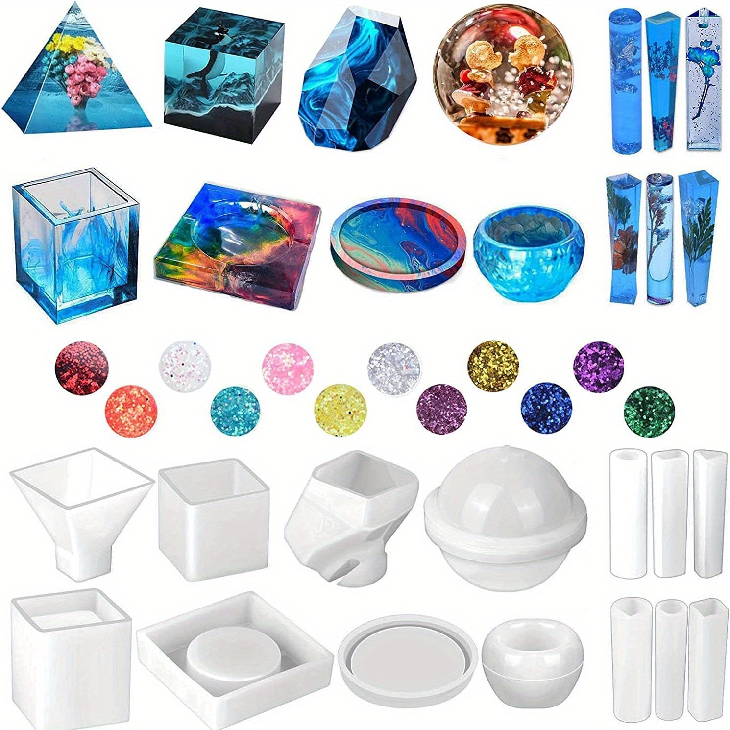 14pcs Silicone Resin Molds Kit for UV Resin Casting
