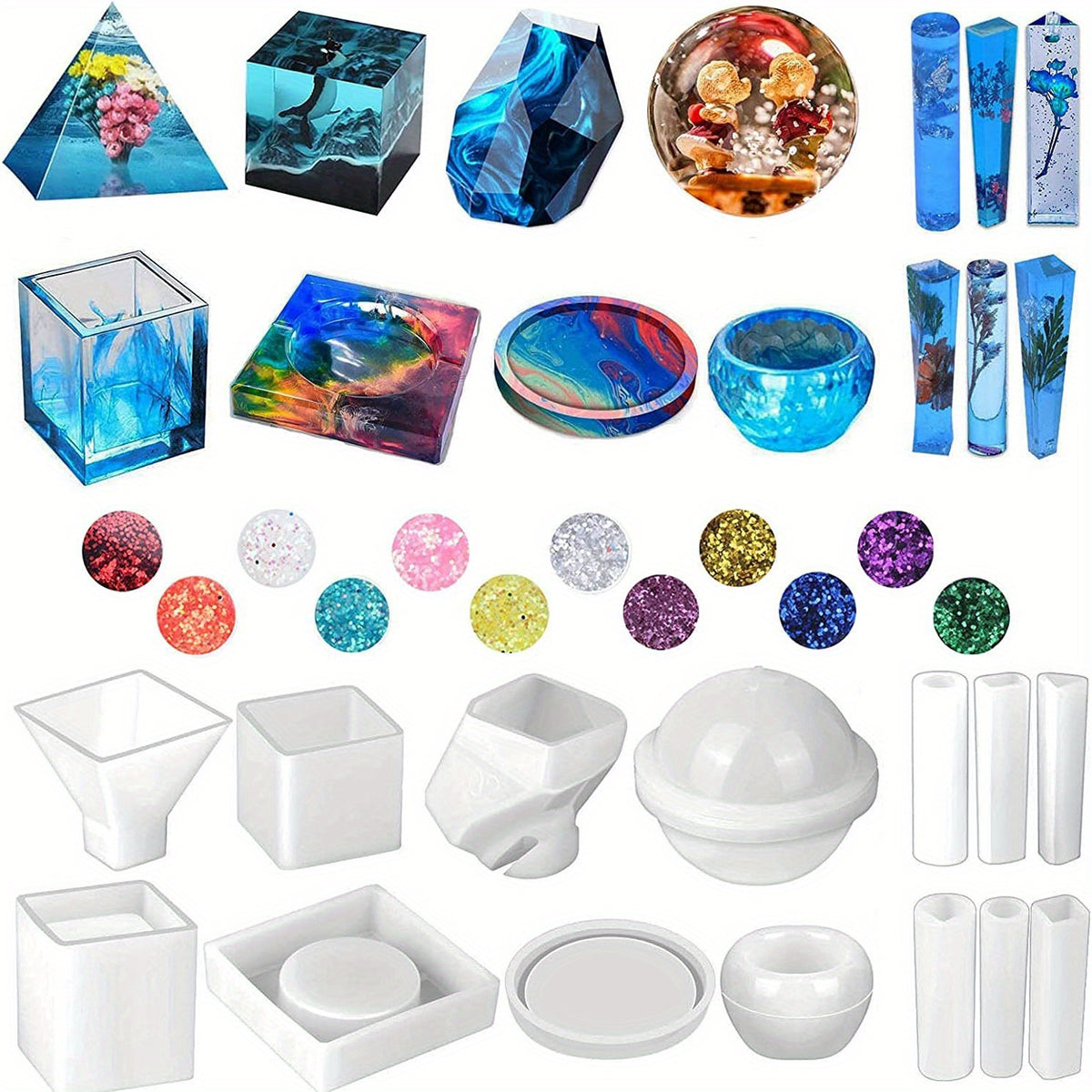14pcs Silicone Resin Molds Kit for UV Resin Casting