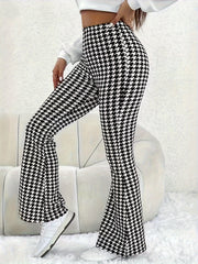 Women's Plus Houndstooth High Rise Flared Trousers