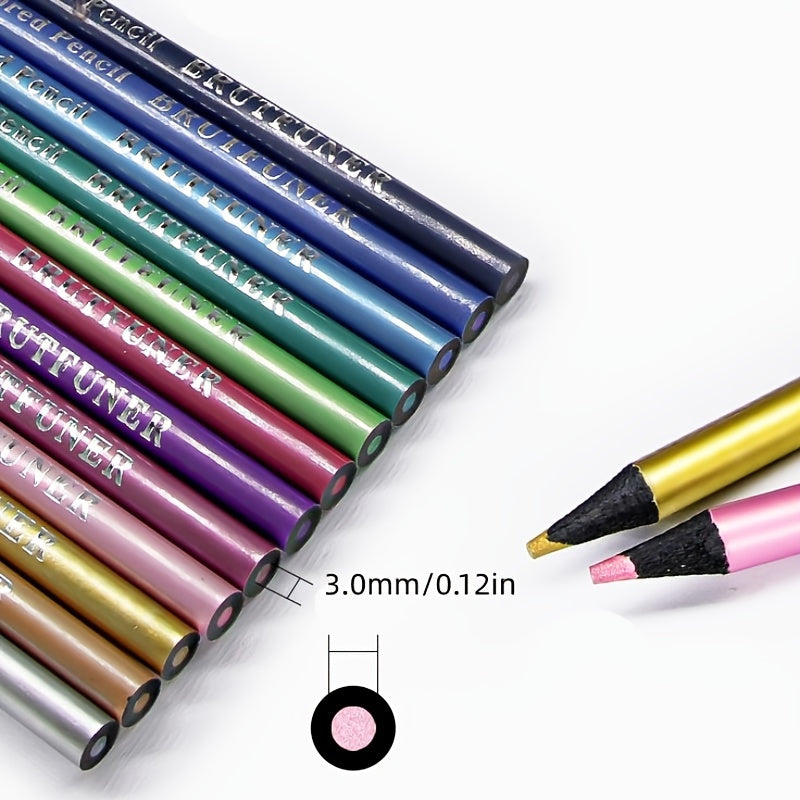 12 Metallic Colored Pencils Set for Artists