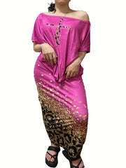  Letter Print One Shoulder Top & Maxi Skirt Set