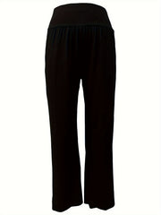 Women's Plus Solid Wide Leg Trousers With Pockets