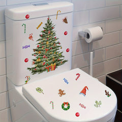 Christmas Tree Snowman Toilet Lid Sticker Self-adhesive Wall Decor