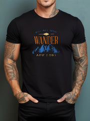Retro Mountain Motorcycle Print Men's Graphic Crew Neck Tee