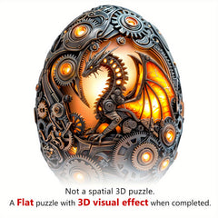 Steampunk Dragon Egg Wooden Puzzle Intricate Gear & Flame Animal Shape