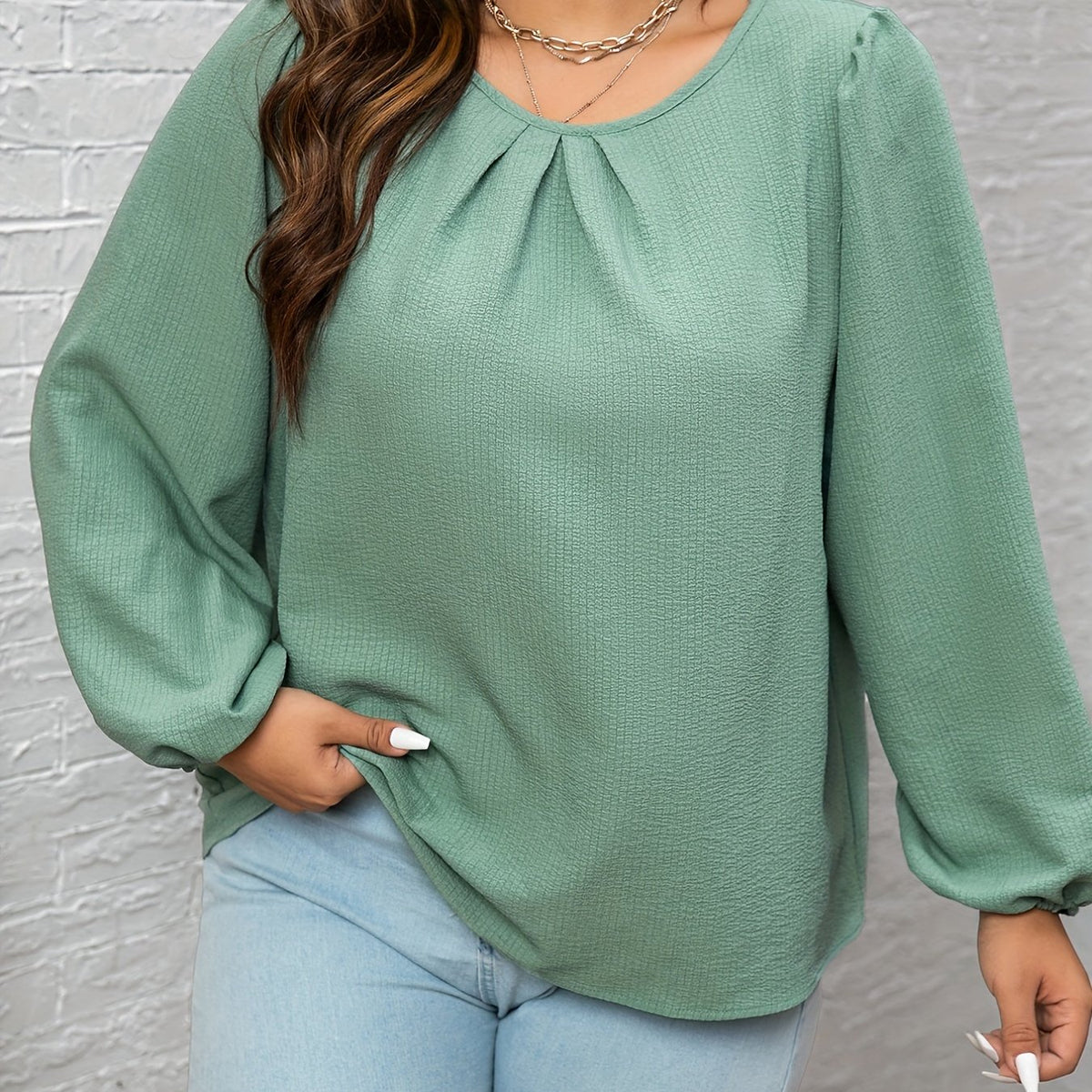  Textured Long Sleeve Blouse