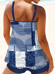  Patchwork Paisley Tankini Set Women's Cami Top & Shorts Bathing Suit