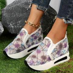 Women's Lace Wedge Shoes Slip On Loafers With Hidden Heel