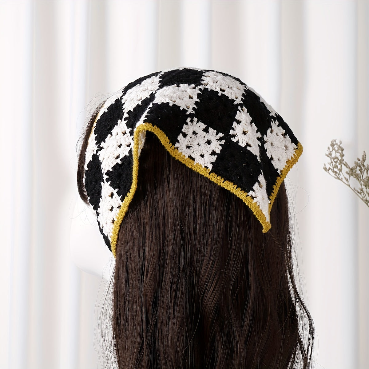 Boho Style Checkered Hair Band Flower Pattern Headdress