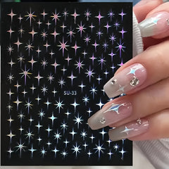 Geometric Star Nail Stickers 3D Self Adhesive Polypropylene Nail Art Space Theme