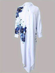  Women's Floral Print Maxi Shirt Dress