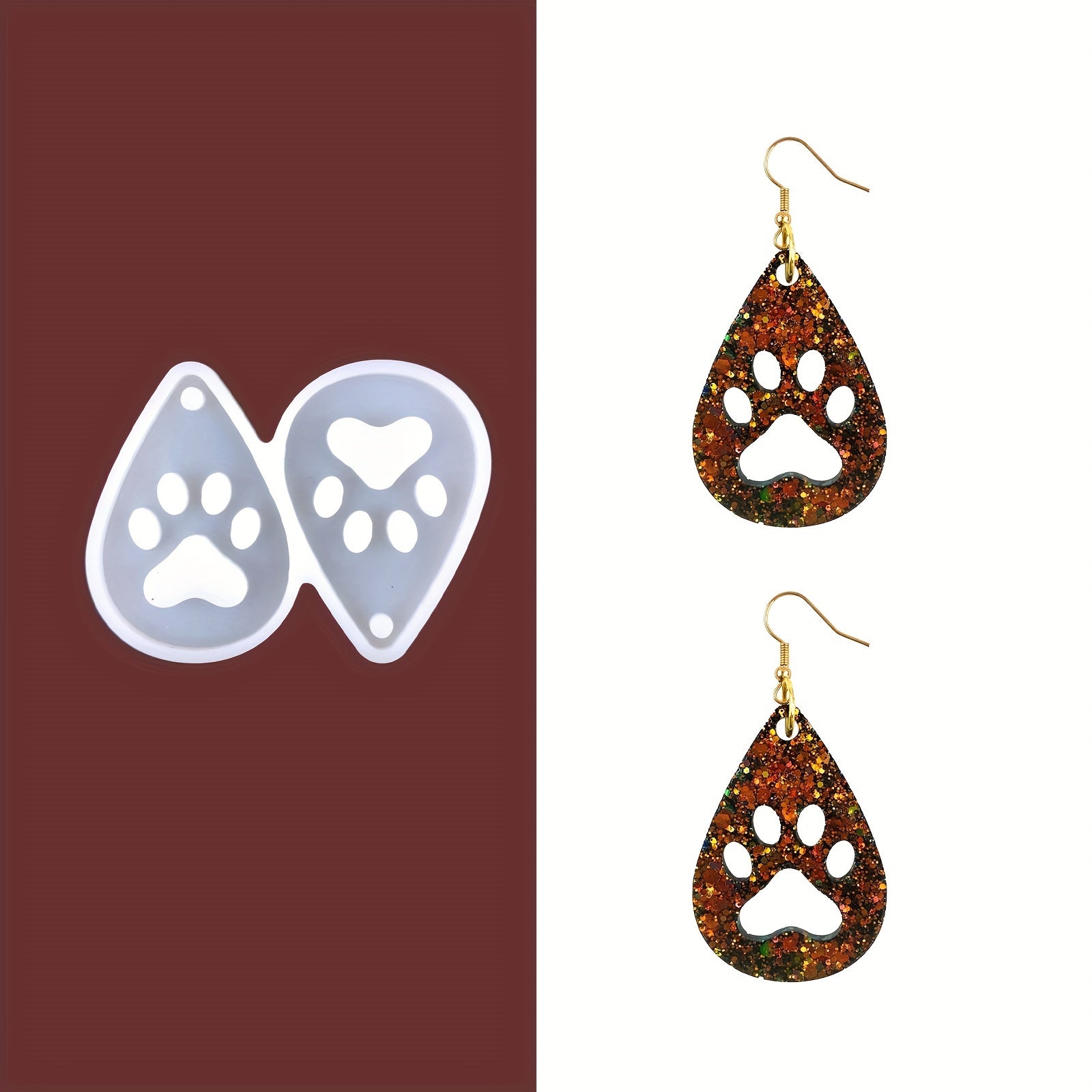 Dog Paw Water Drop Silicone Mold for Earrings Pendant DIY Jewelry Making
