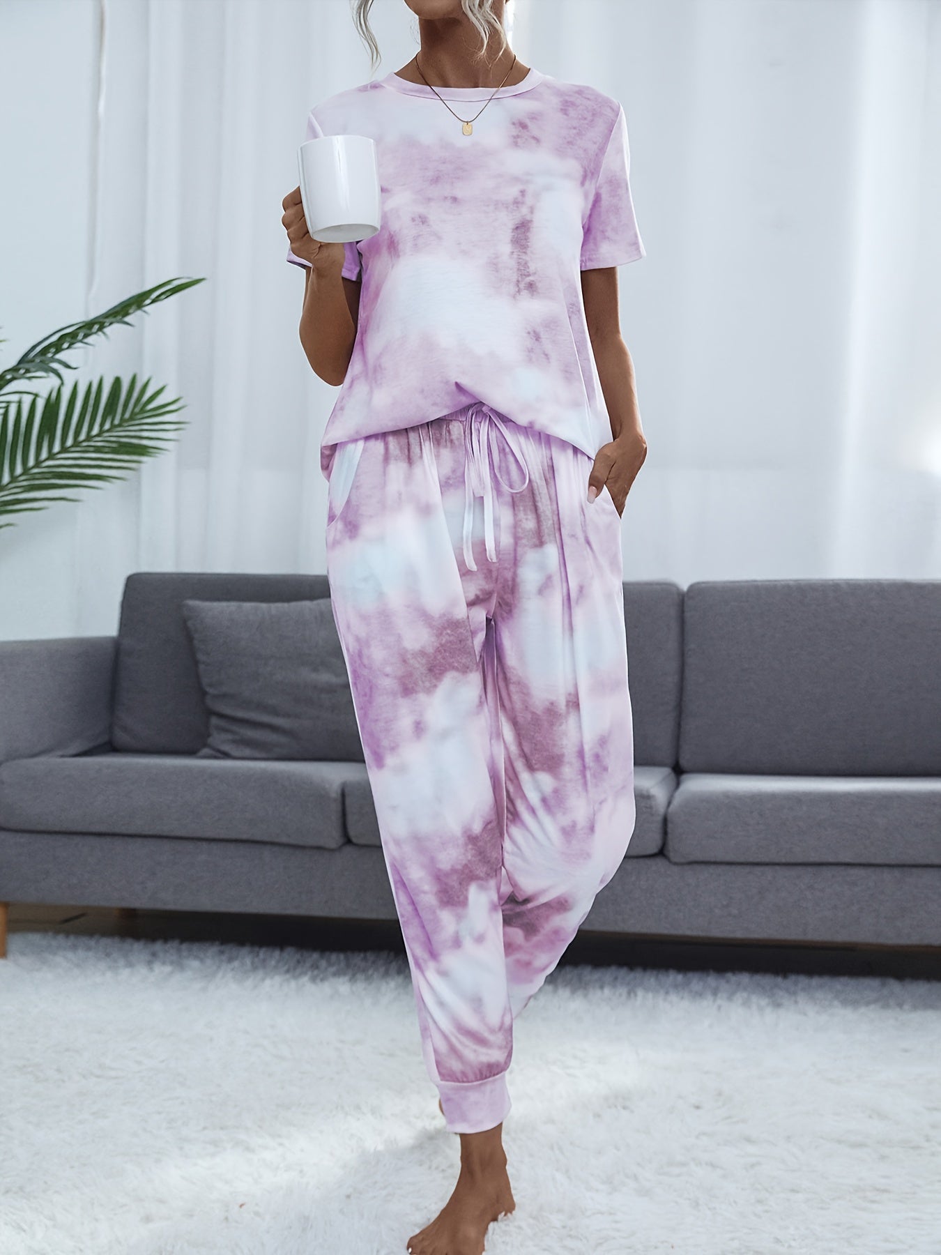 Tie Dye Lounge Set Short Sleeve Top & Pants